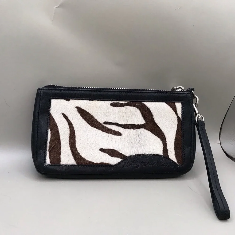 Harley Davidson Genuine Full Grain Leather With Cow Hide Wristlet Attached Mirro